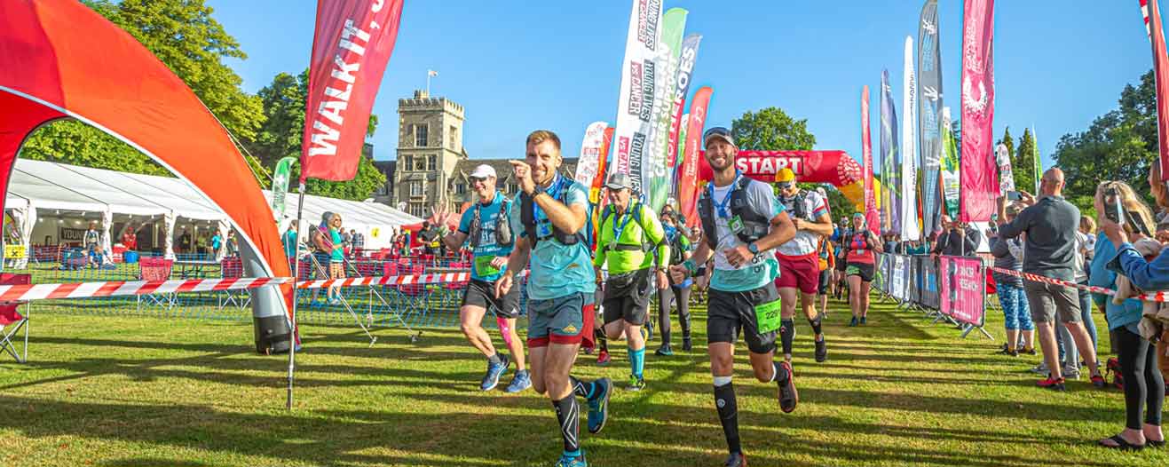 Event fundraisers setting off at the start line of the Cotswold Way Challenge.
