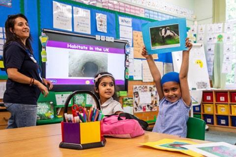 School engagement officer run a workshop for primary school pupils in the classroom