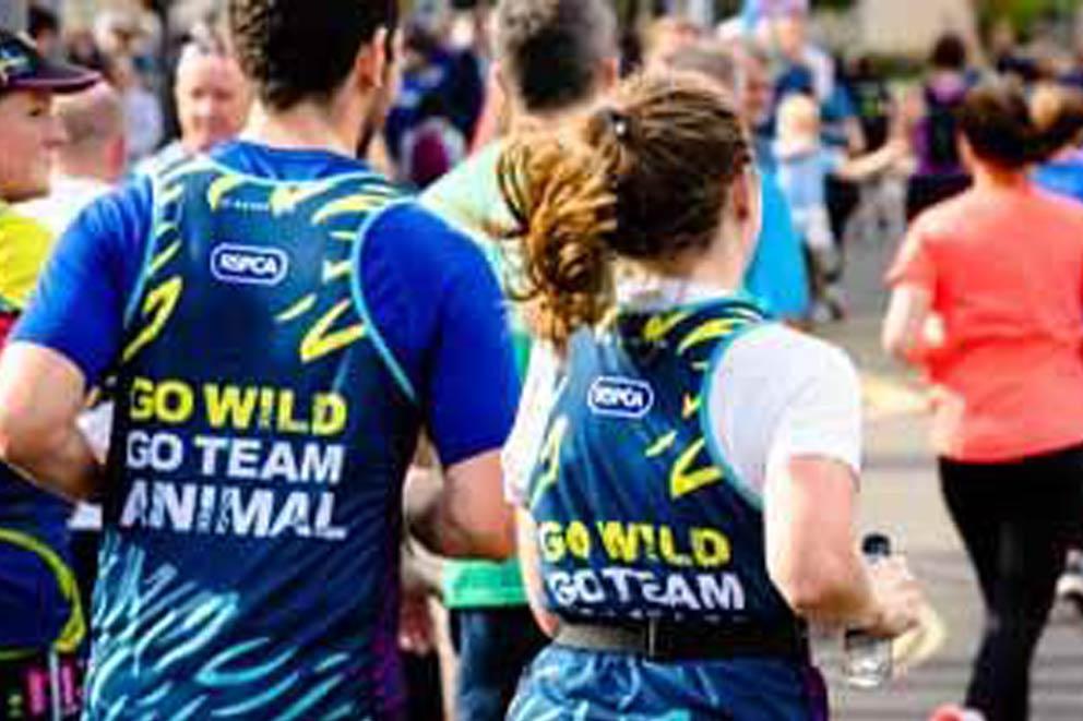 Two RSPCA runners participating in an organised charity event.